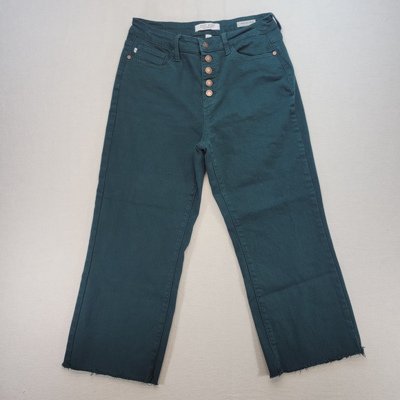 Judy Blue Jeans Womens 30 Green Wide Leg Crop Relaxed High Rise Button Fly Denim - Picture 1 of 13